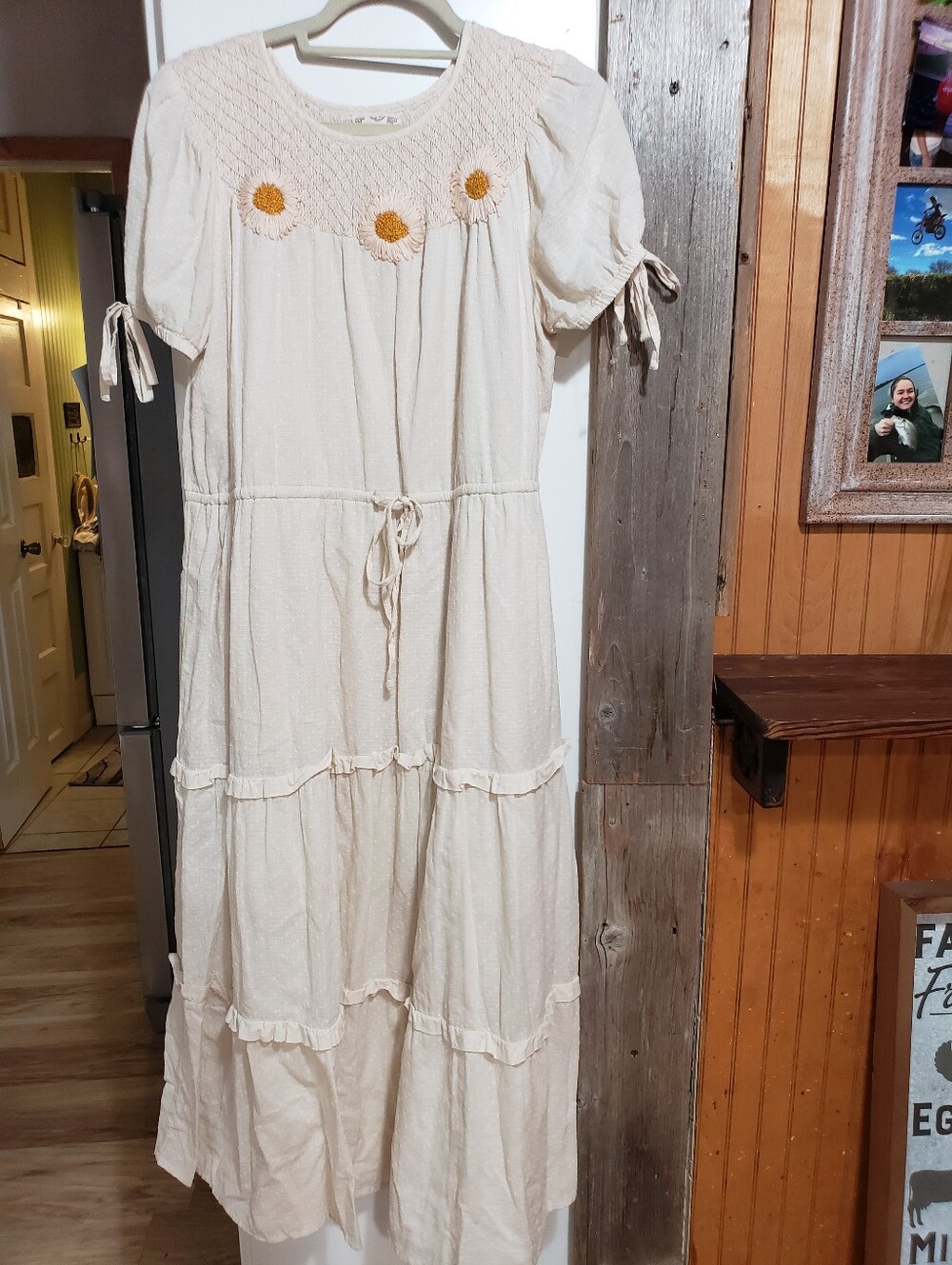 Land Of The Free Boho Linen Blend Midi/maxi Large Dress Embroidered Sunflowers